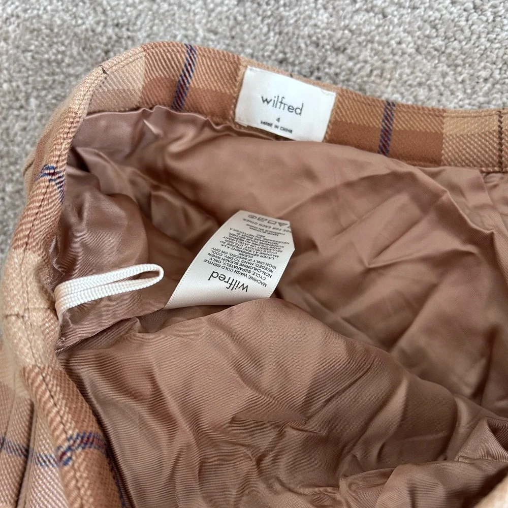 NWOT Aritzia Wilfred Juliet Wool Blend Plaid Mini Skirt Brown Preppy Academia - Picture 6 of 6